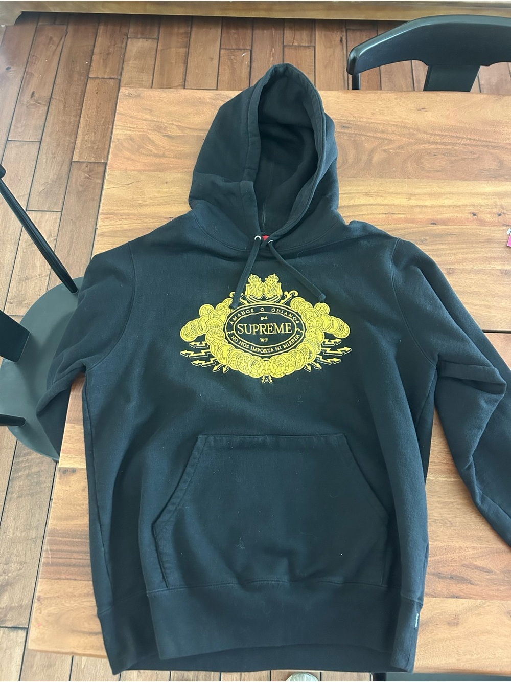 Supreme Black Hoodie with Yellow Crest Logo - Men’s